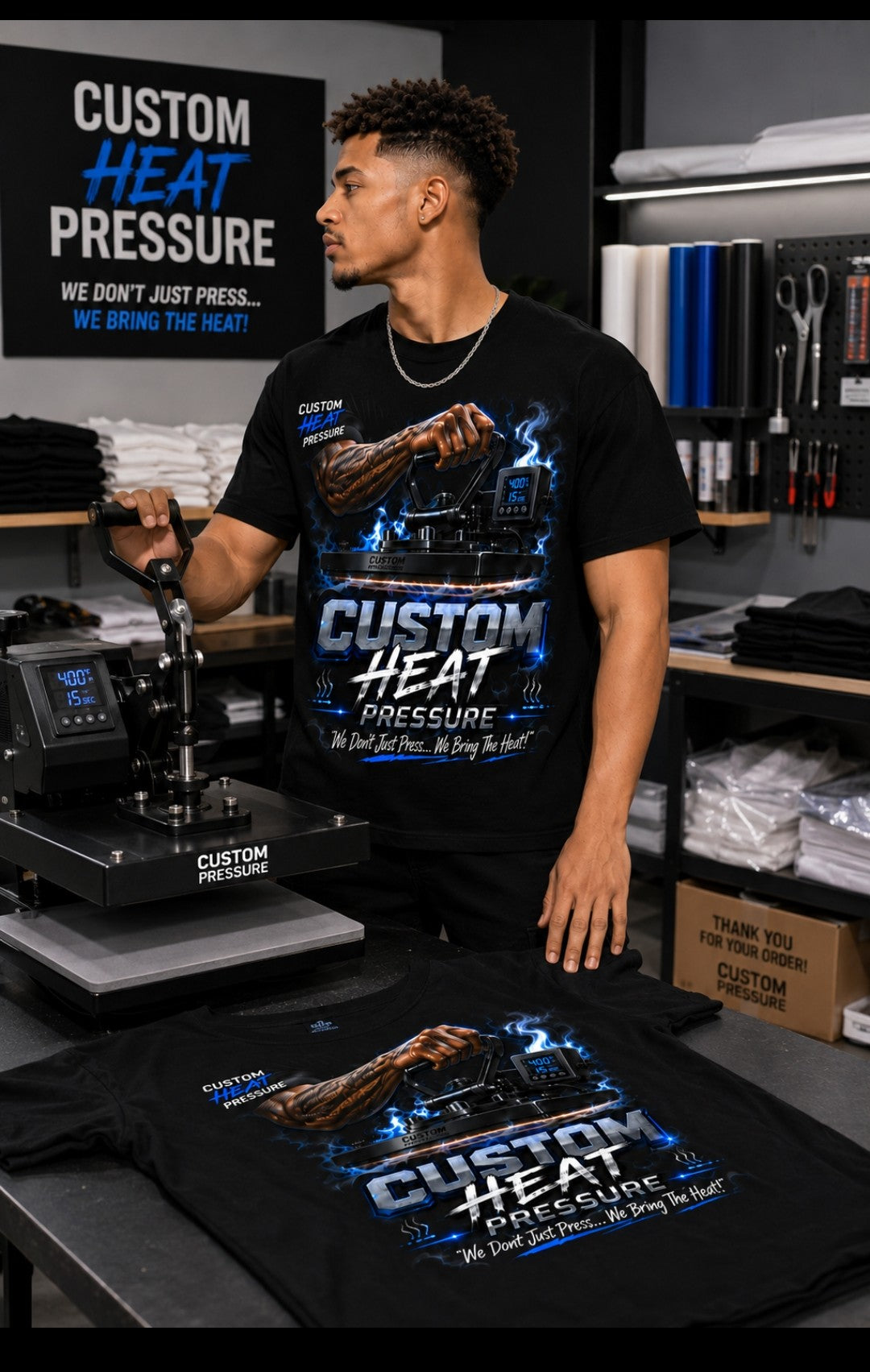 Custom Heat Pressure Signature Tee - Black
